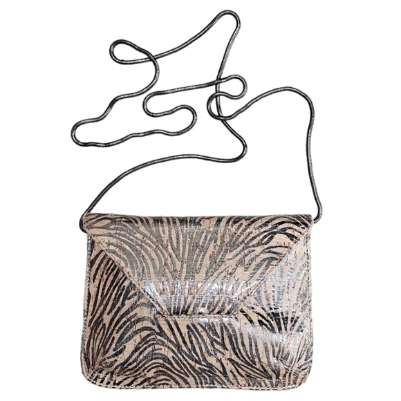 Inge Christopher crossbody cork bag with metallic design and purple satin inside - Picture 3 of 7